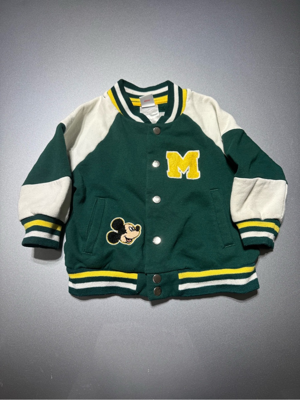 Disney Mickey Mouse 2T Varsity Jacket Colorblock Snap Fleece Embroidered Pockets